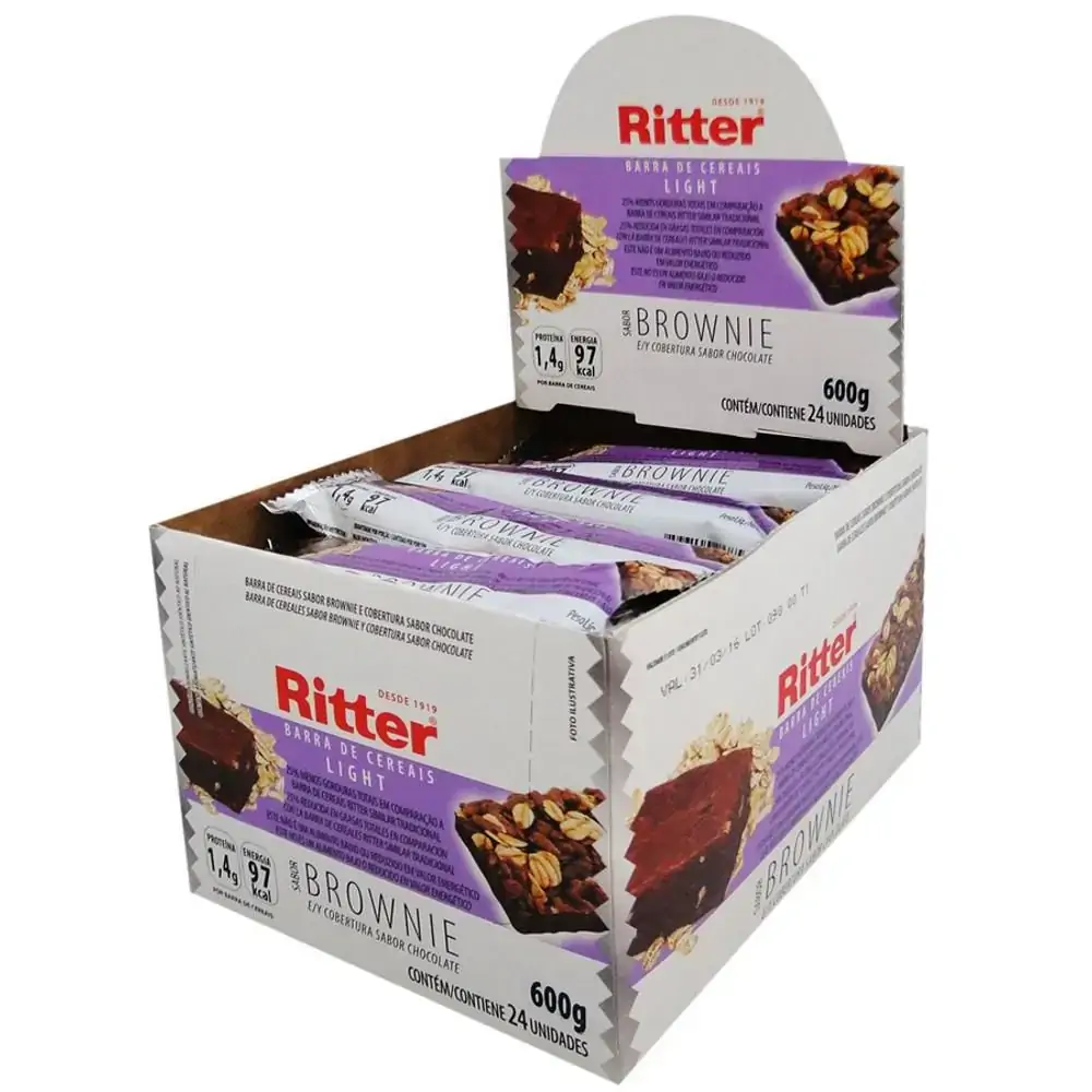 Barra Cereais Light Brownie Cobertura Sabor Chocolate Cx24 Ritter Rl Pharma