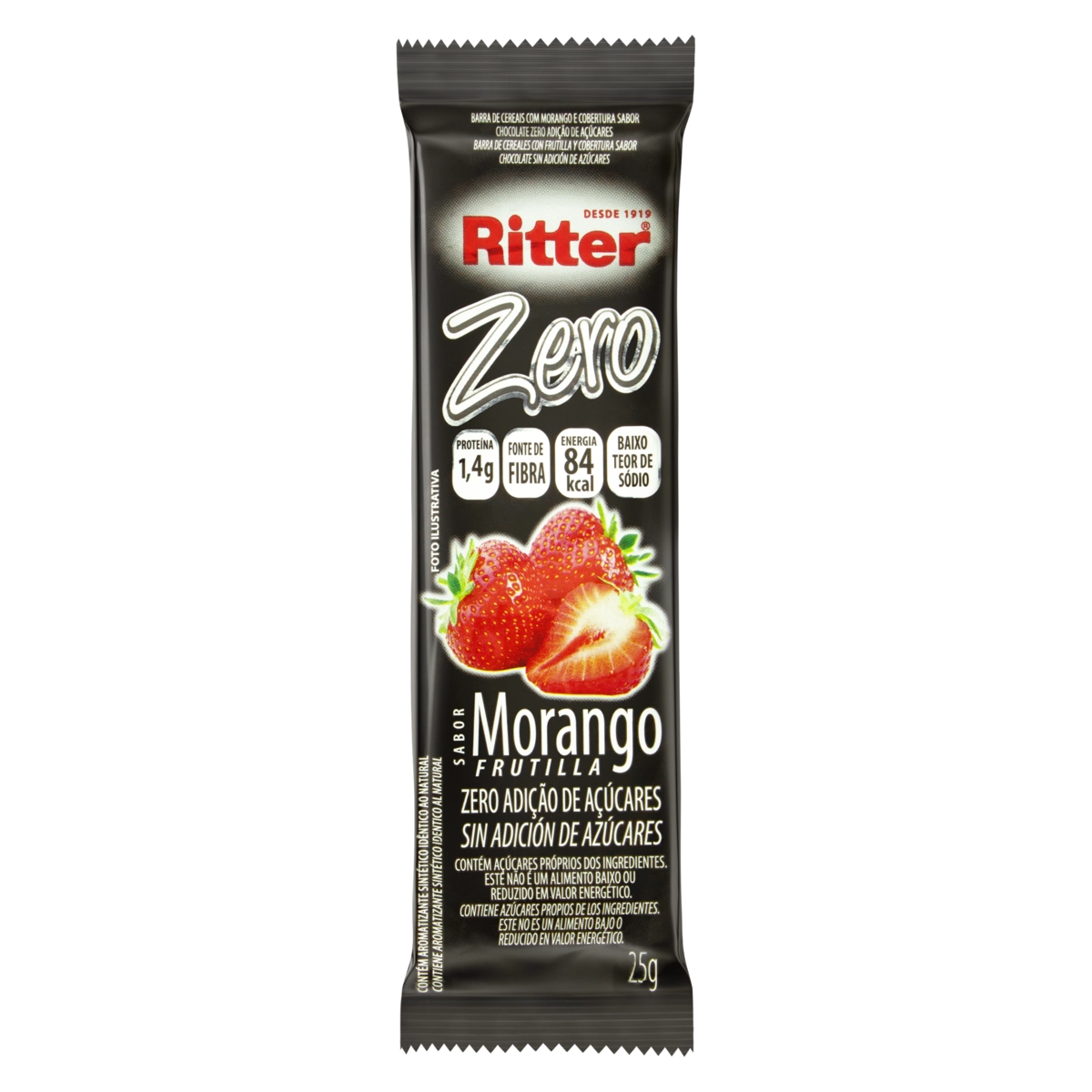 Barra De Cereal Morango Cobertura Chocolate Ritter Zero Pacote 25g