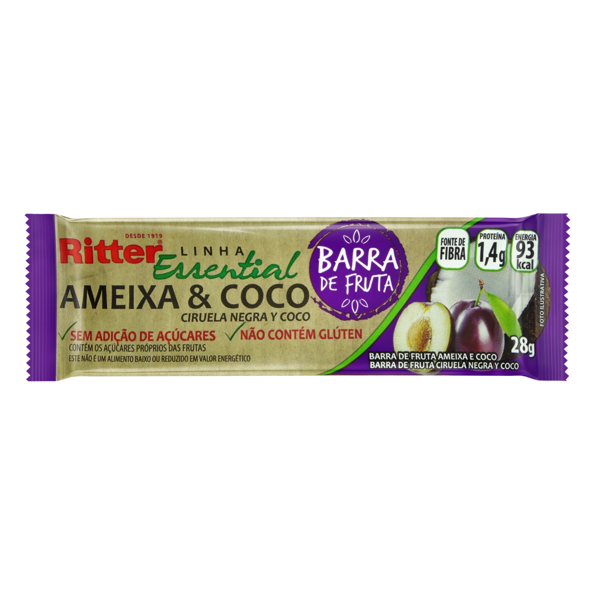 Barra De Frutas Ameixa Coco Ritter Essential Pacote 28g