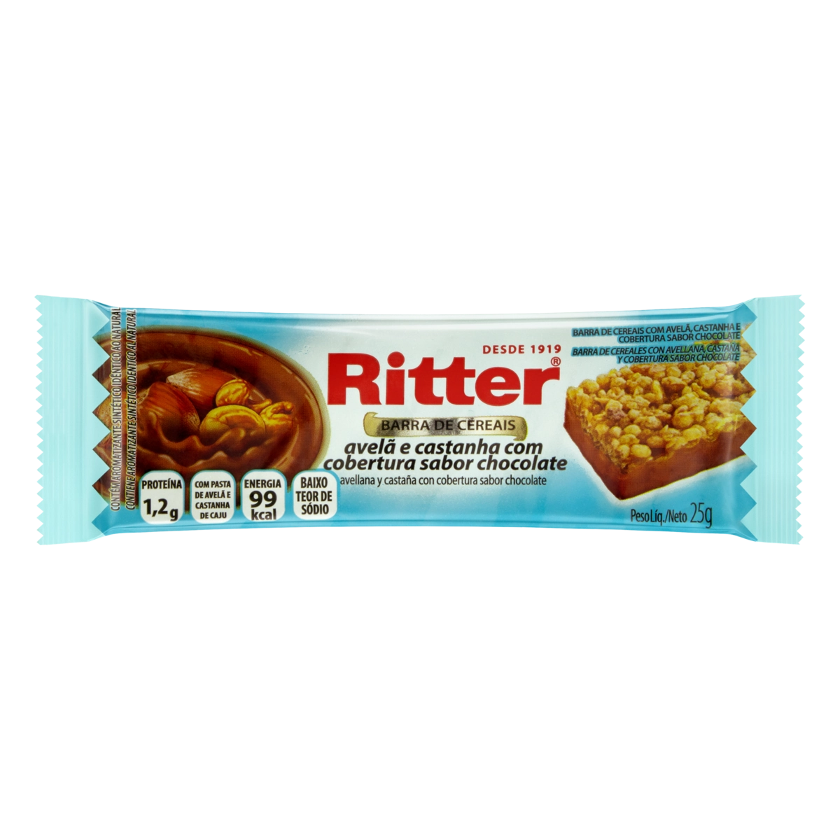 Barra De Cereal Avelã E Castanha Cobertura Chocolate Ritter Pacote 25g