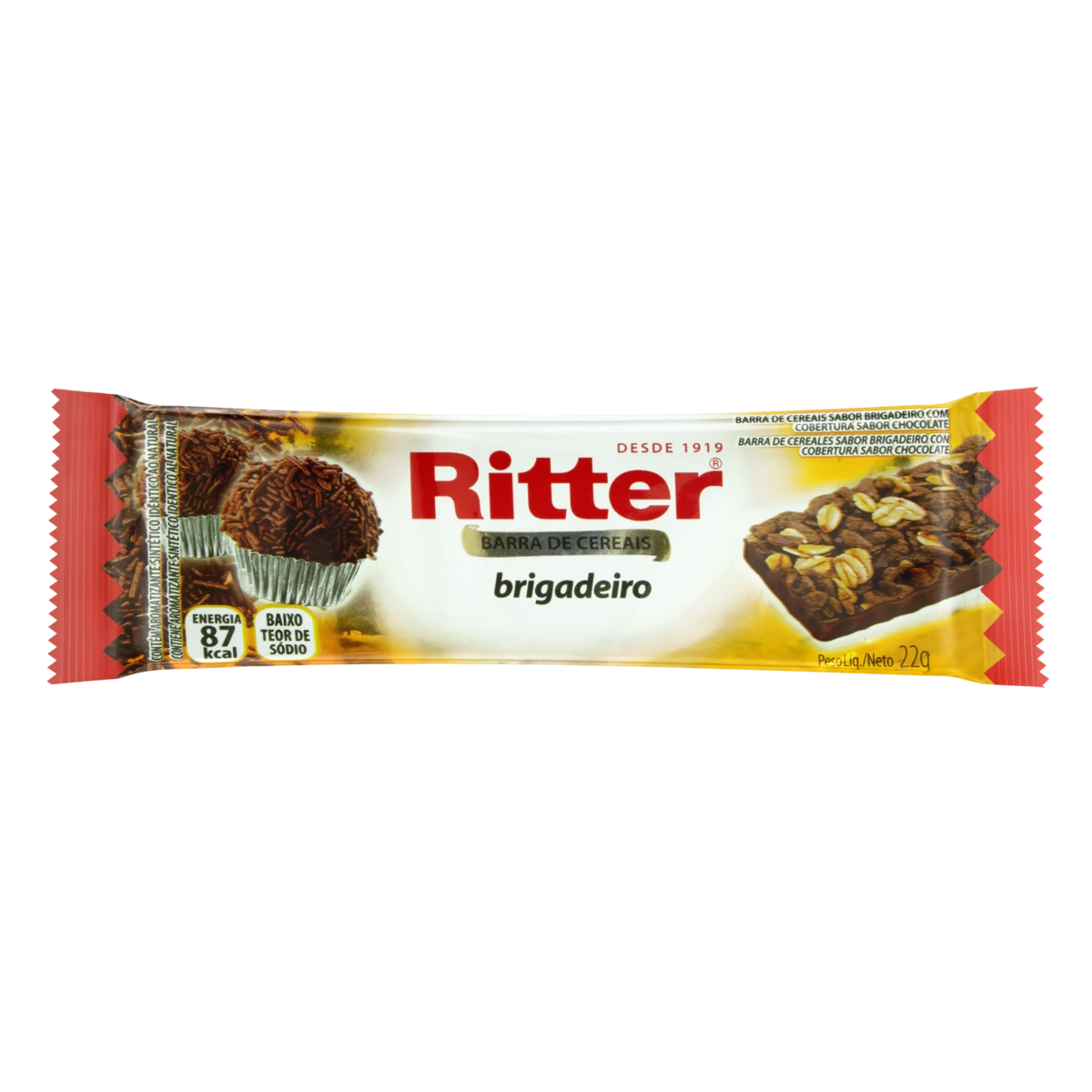Barra De Cereal Brigadeiro Cobertura Chocolate Ritter Pacote 22g