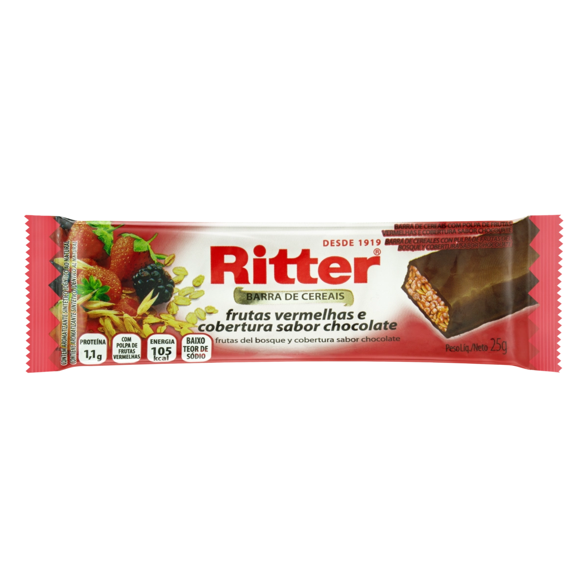 Barra De Cereal Frutas Vermelhas Cobertura Chocolate Ritter Pacote 25g
