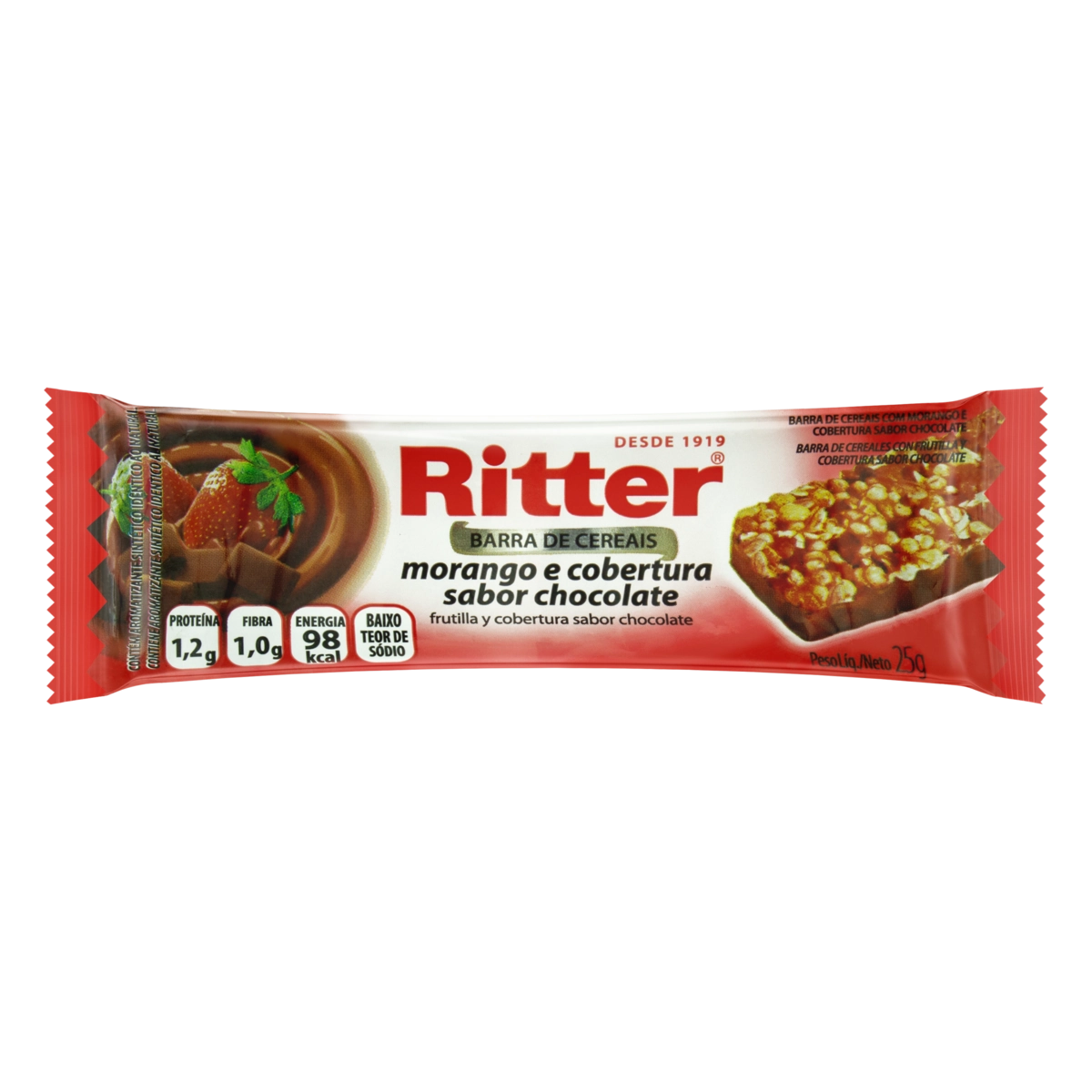 Barra De Cereal Morango Cobertura Chocolate Ritter Pacote 25g