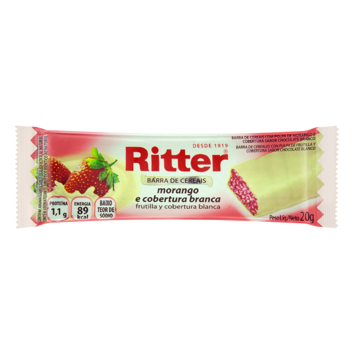 Barra De Cereal Morango Cobertura Branca Ritter Pacote 20g