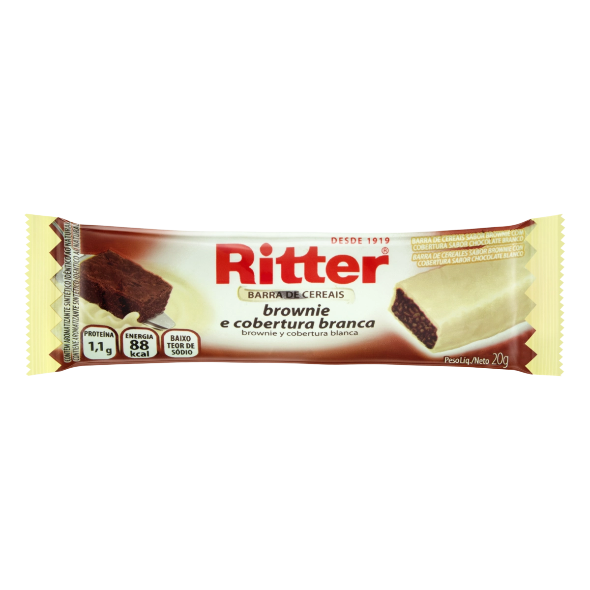Barra De Cereal Brownie Cobertura Chocolate Branco Ritter Pacote 20g