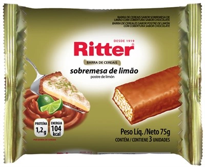 Pack Barra De Cereal Sobremesa De Limão Cobertura Chocolate Ritter Pacote 75g 3 Unidades