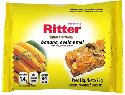 Pack Barra De Cereal Banana, Aveia E Mel Ritter Pacote 75g 3 Unidades