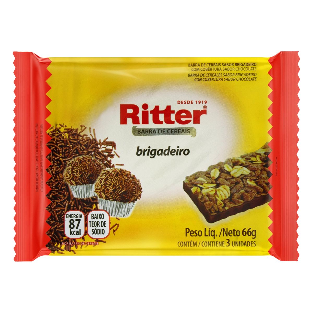 Pack Barra De Cereal Brigadeiro Cobertura Chocolate Ritter Pacote 66g 3 Unidades
