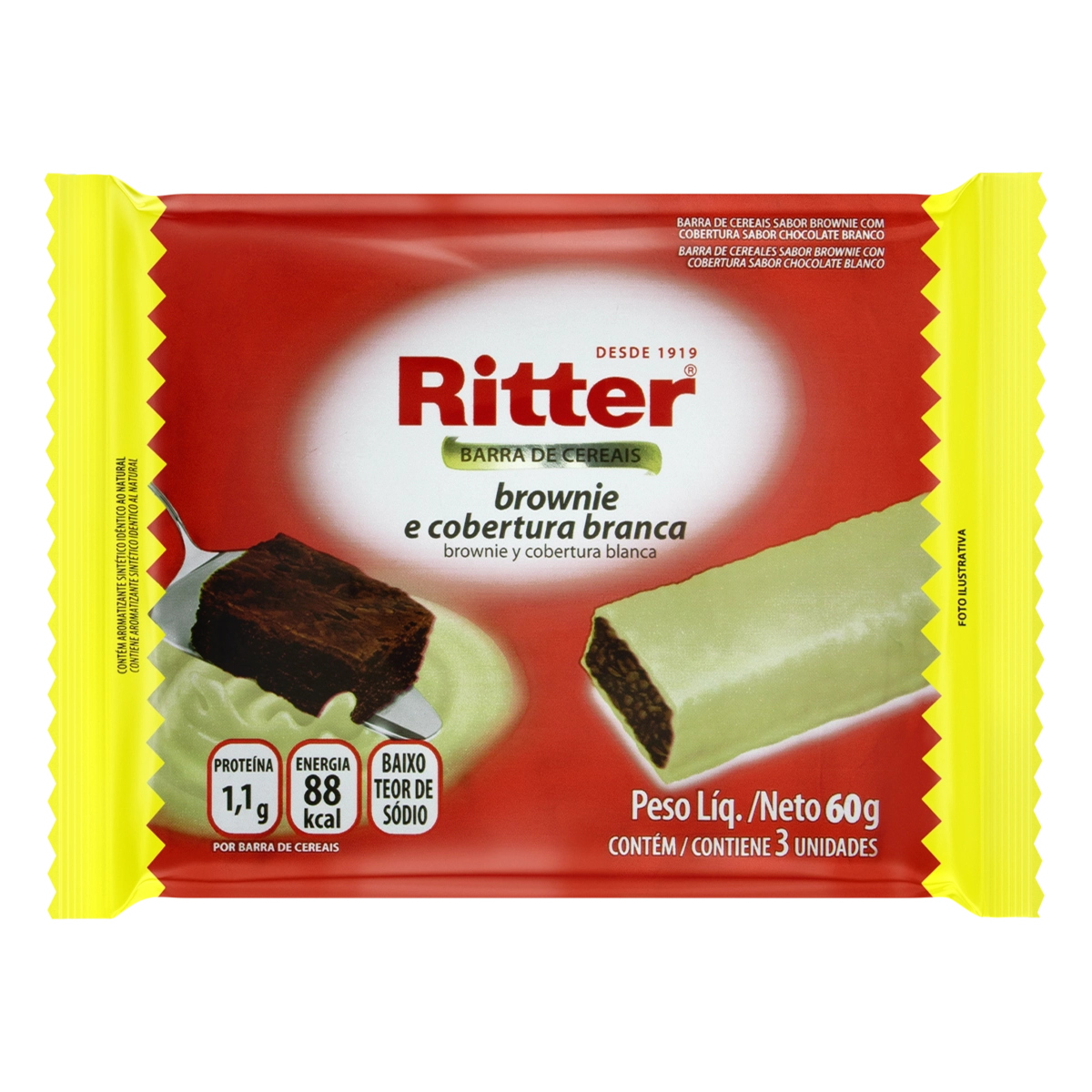 Pack Barra De Cereal Brownie Cobertura Branca Ritter Pacote 60g 3 Unidades