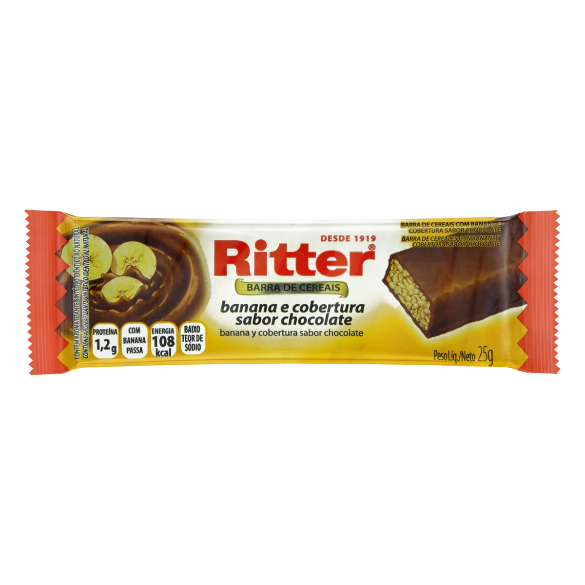 Barra De Cereal Banana Com Cobertura Chocolate Ritter Pacote 25g
