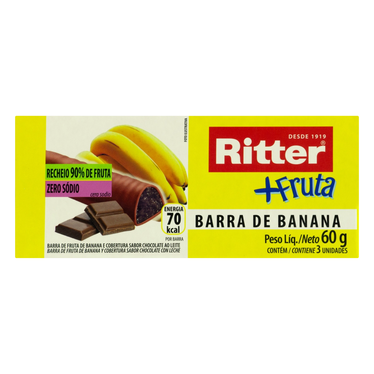 Pack Barra De Frutas Banana Zero Sódio Ritter Pacote 60g 3 Unidades