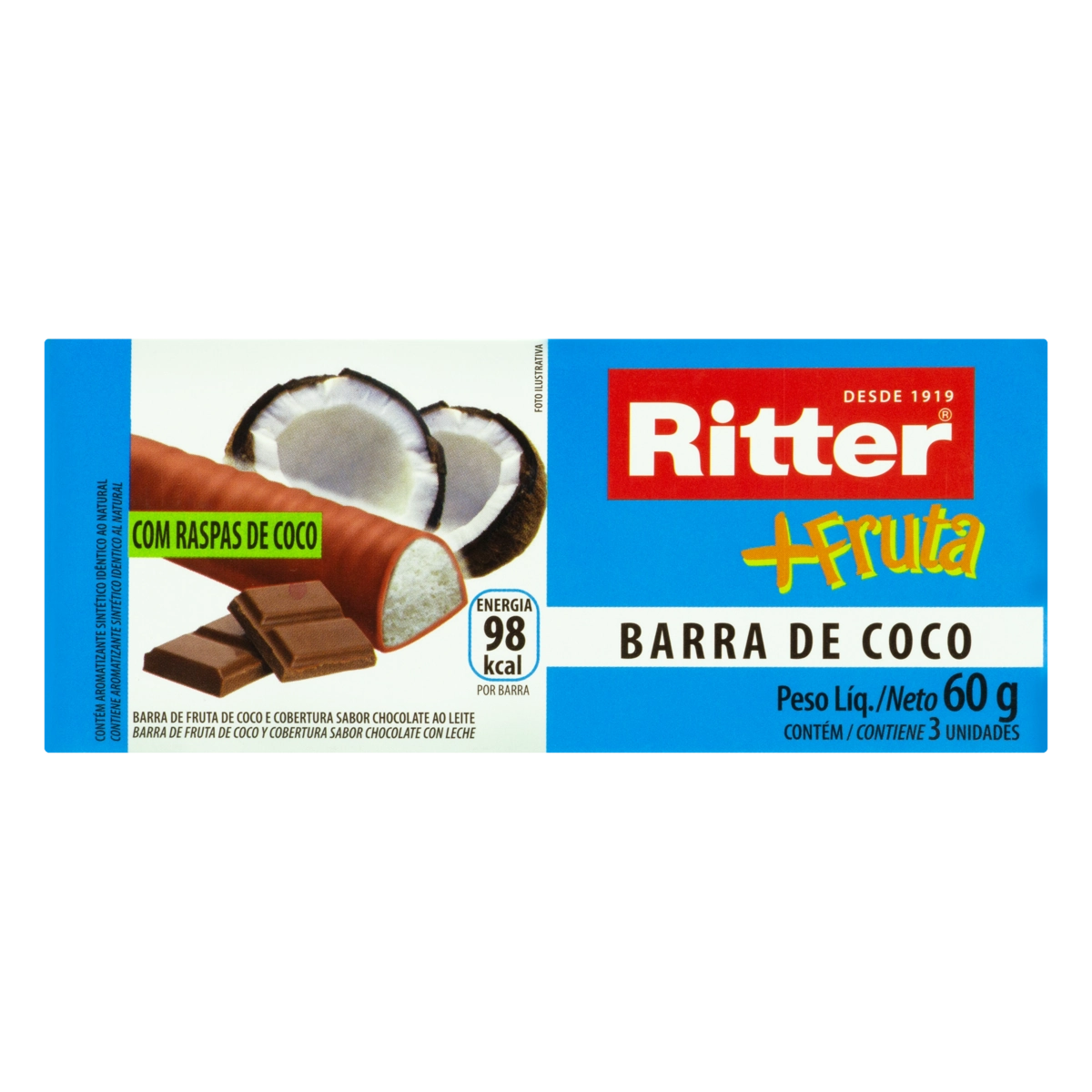 Pack Barra De Frutas Coco Ritter Pacote 60g 3 Unidades