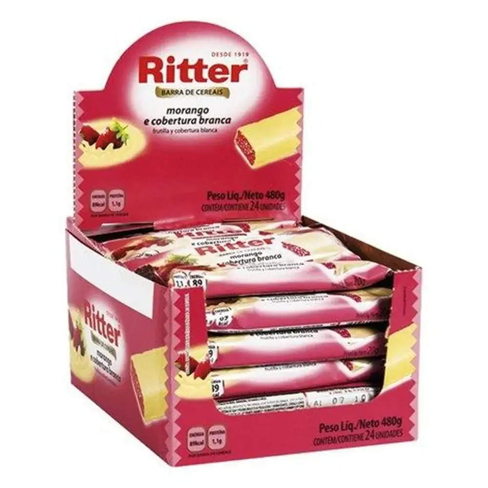 Barra De Cereal Morango Cobertura Branca Ritter Pacote 20g
