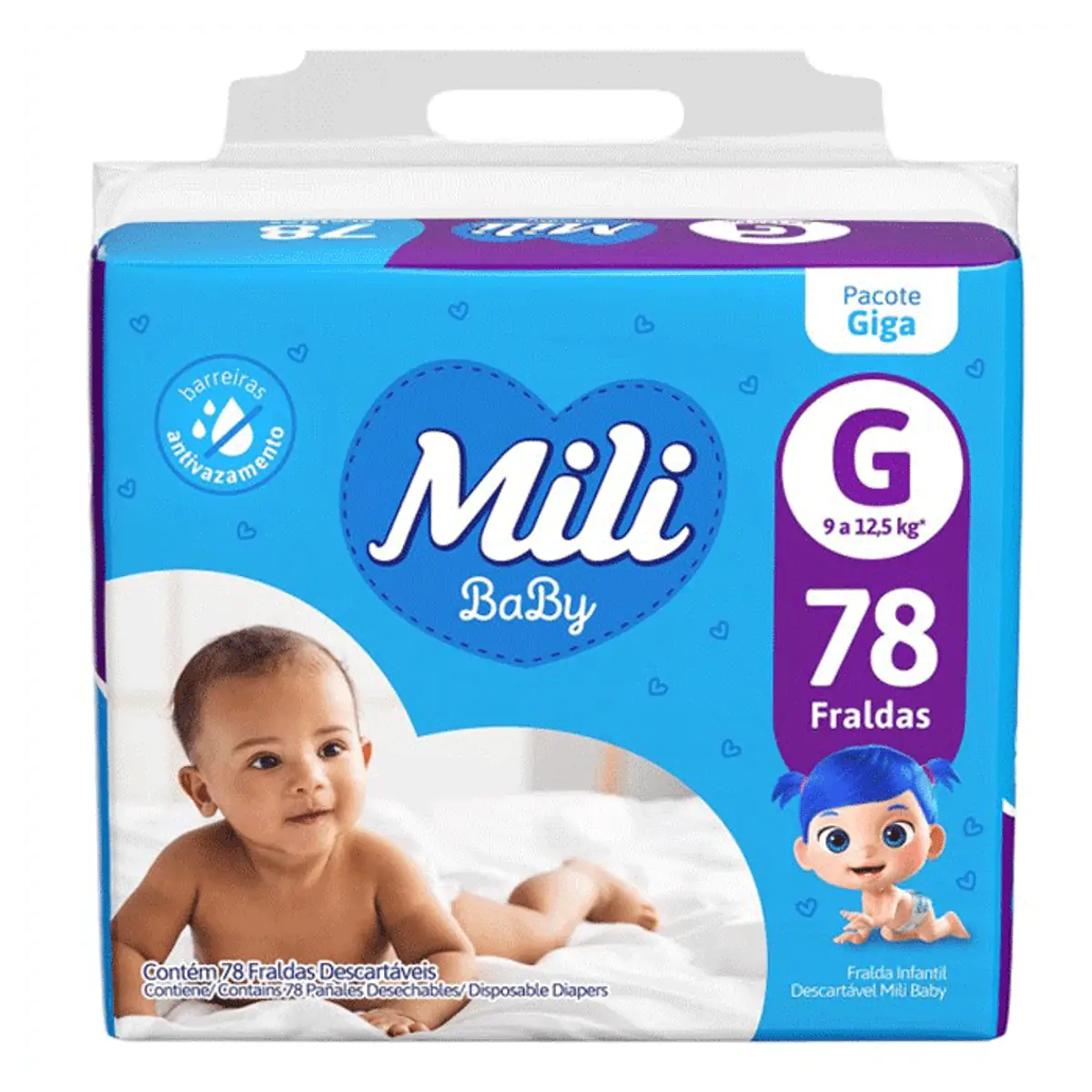 Fralda Descartável Mili Baby Giga G Pacote com 78 Unidades