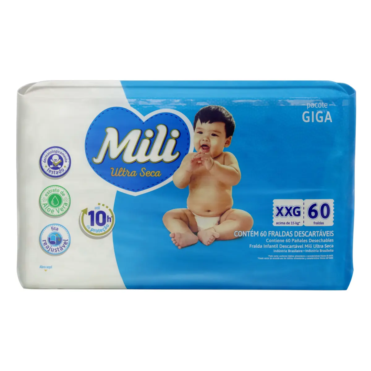 Fralda Descartável Infantil Ultra Seca Mili Xxg Pacote 60 Unidades