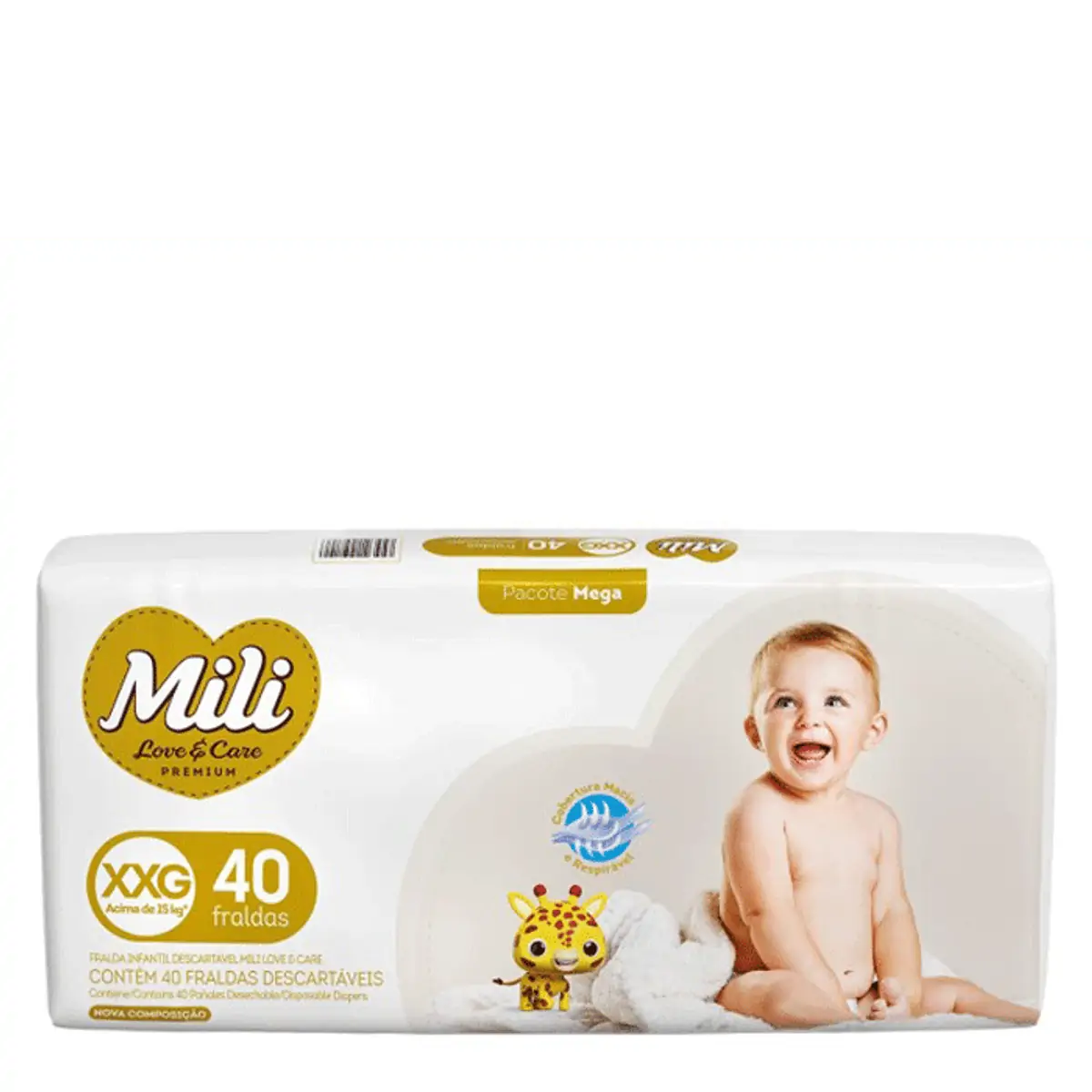 Fralda Descartável Infantil Mili Love Care Xxg Pacote 40 Unidades