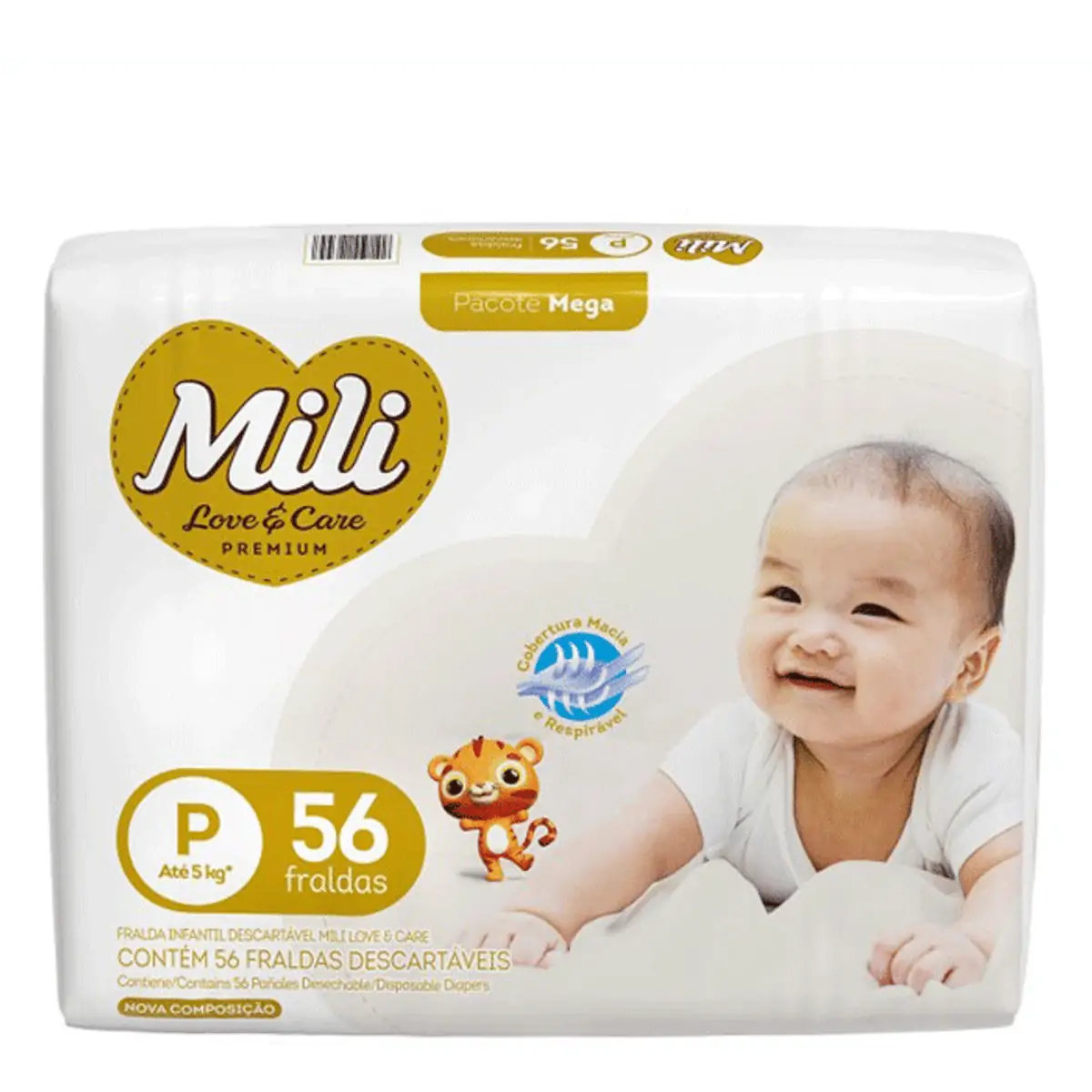 Fralda Descartável Infantil Mili Love Care P Pacote 56 Unidades