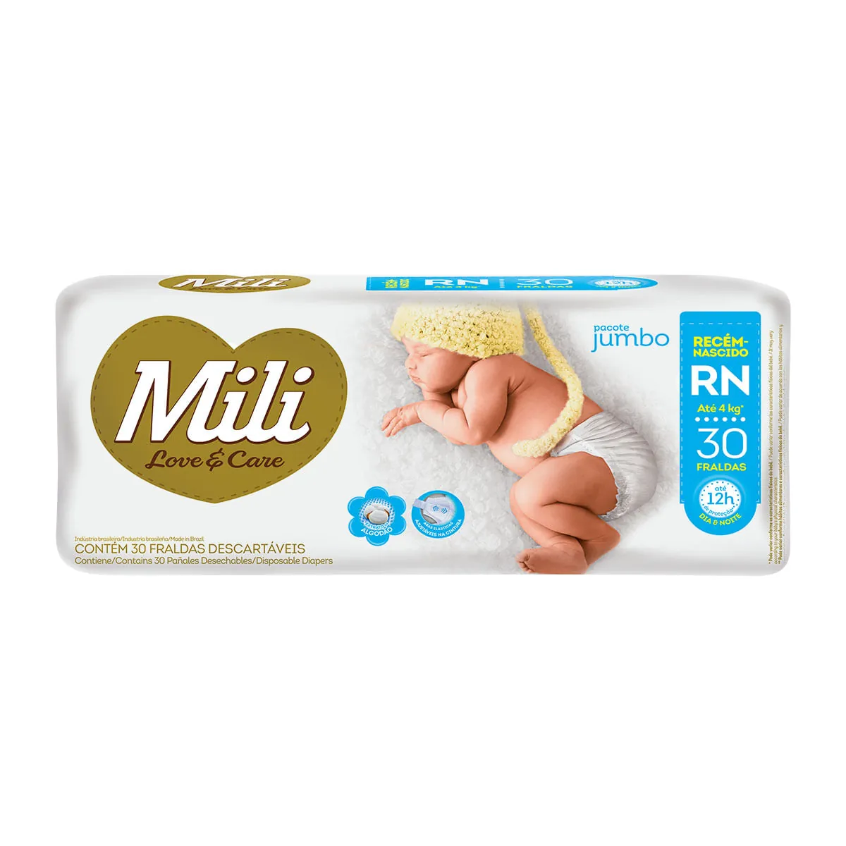 Fralda Descartável Infantil Mili Rn Pacote 30 Unidades