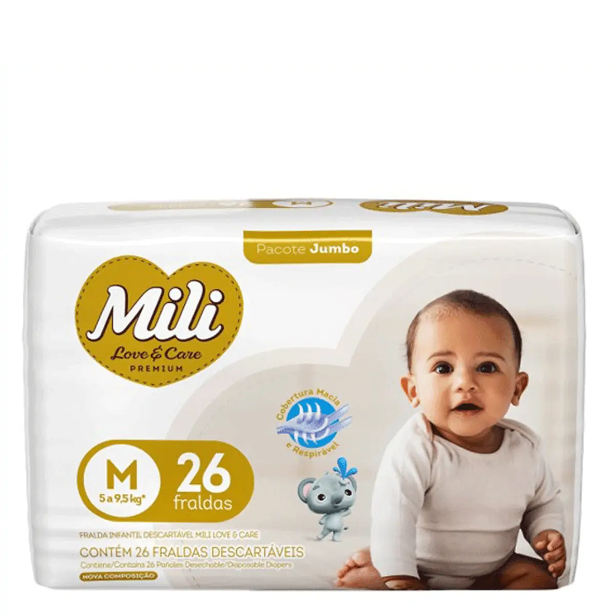 Fralda Descartável MILI Love & Care Tamanho: M 4 Pacotes com 26