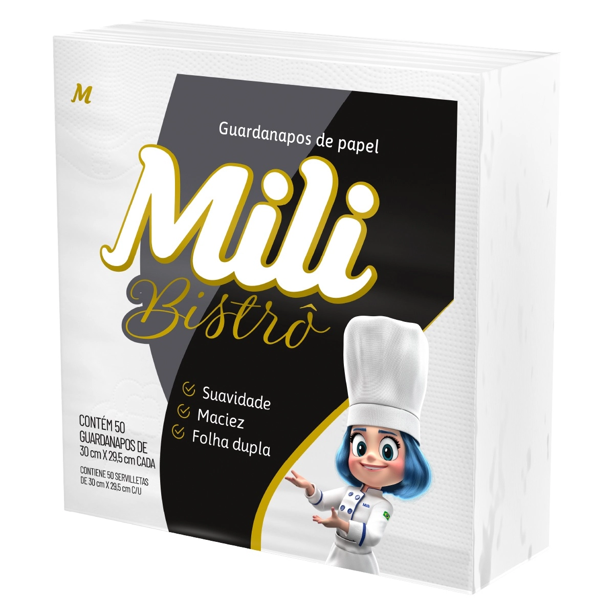 Guardanapo Mili Bistrô Folha Dupla 30 x 29,5 cm 16 pacotes c/ 50 unidades