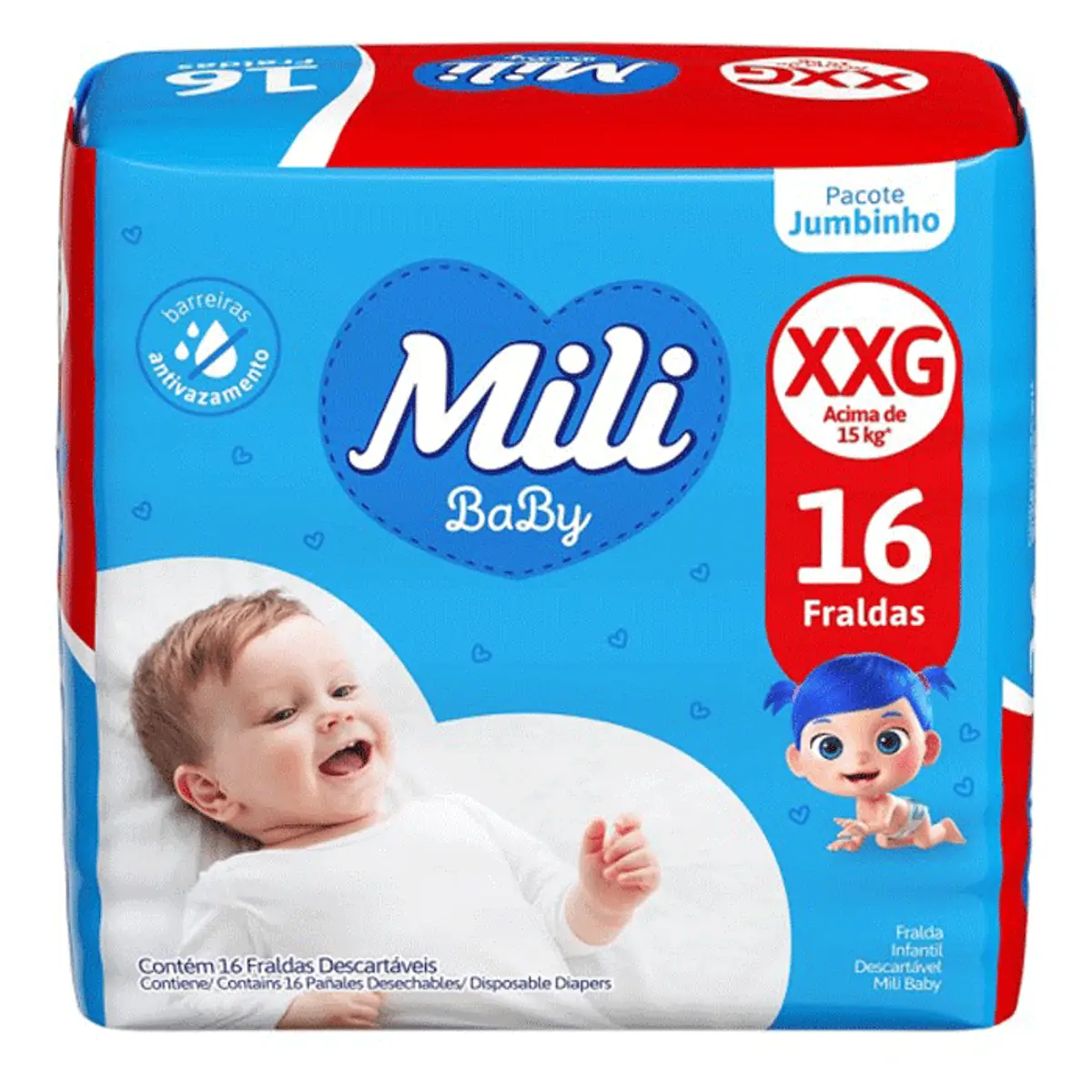 Fralda Descartável Infantil Ultra Seca Mili Xxg Pacote 16 Unidades