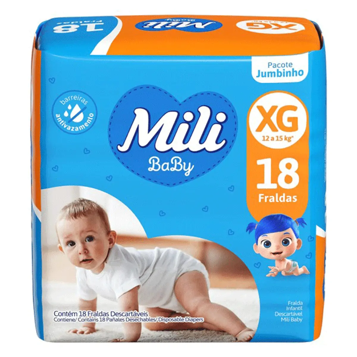 Fralda Descartável Infantil Ultra Seca Mili Xg Pacote 18 Unidades