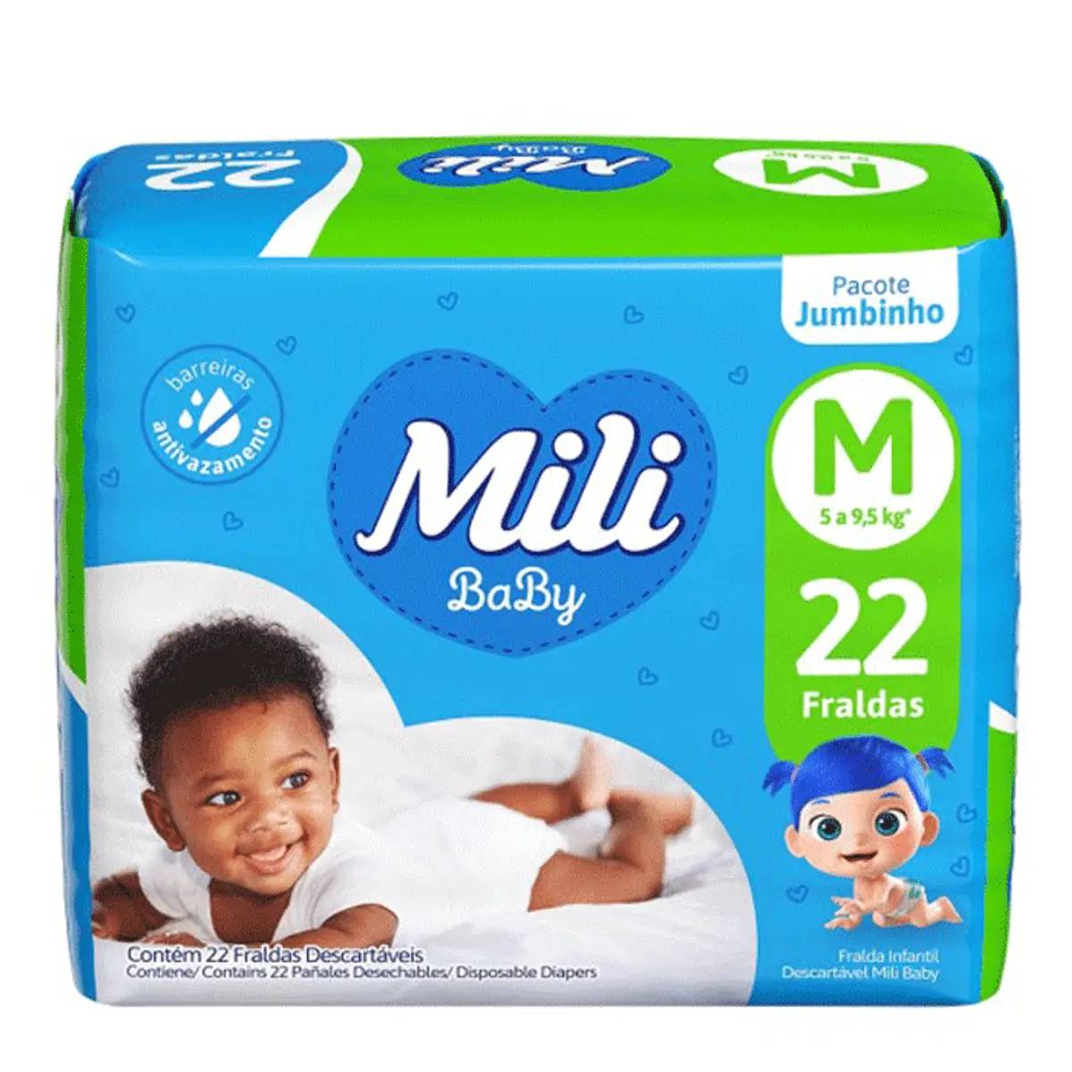 Fralda Descartável Infantil Ultra Seca Mili M Pacote 22 Unidades