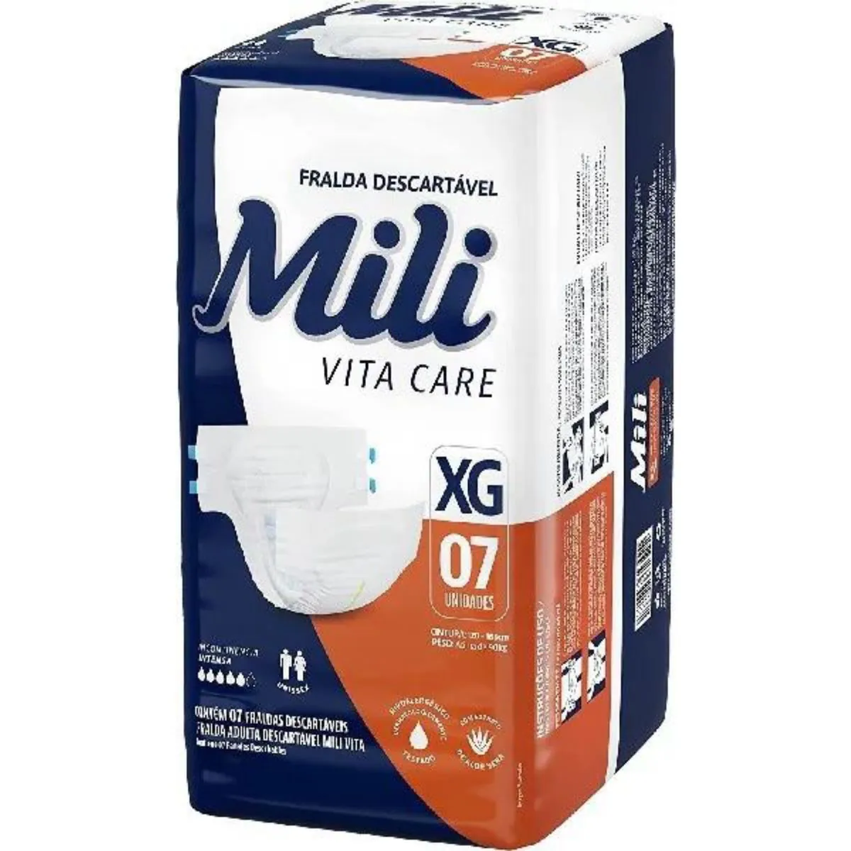 Fralda Descartável Adulto Mili Vita Xg Pacote 7 Unidades