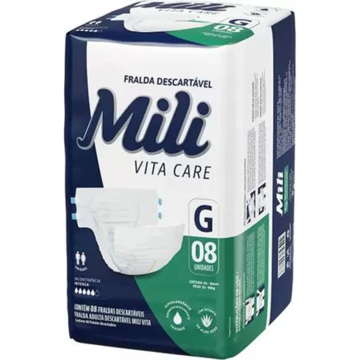 Fralda Descartável Adulto Mili Vita G Pacote 8 Unidades