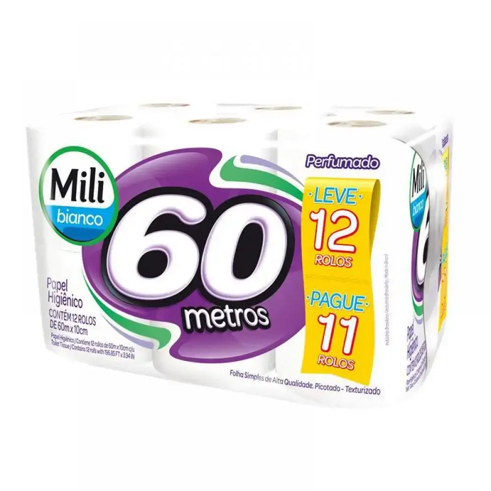 Papel Higienico Mili 60m Perfumado Leve 12 Pague 11