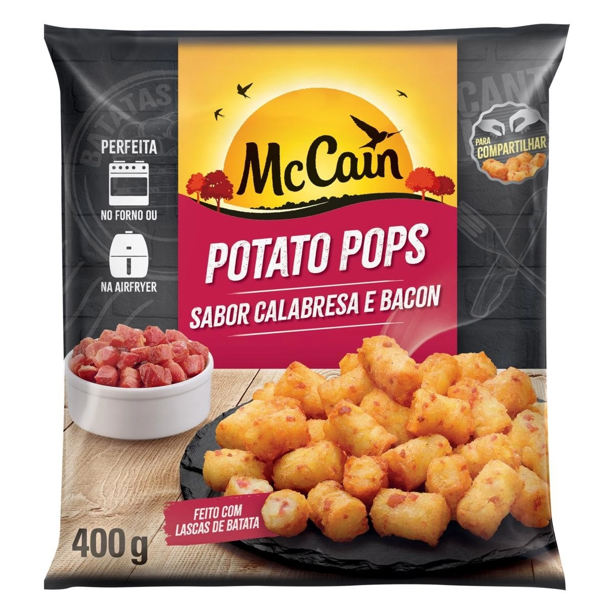 Batata Pré Frita Potato Pops Congelada Calabresa E Bacon Mccain Pacote 400g