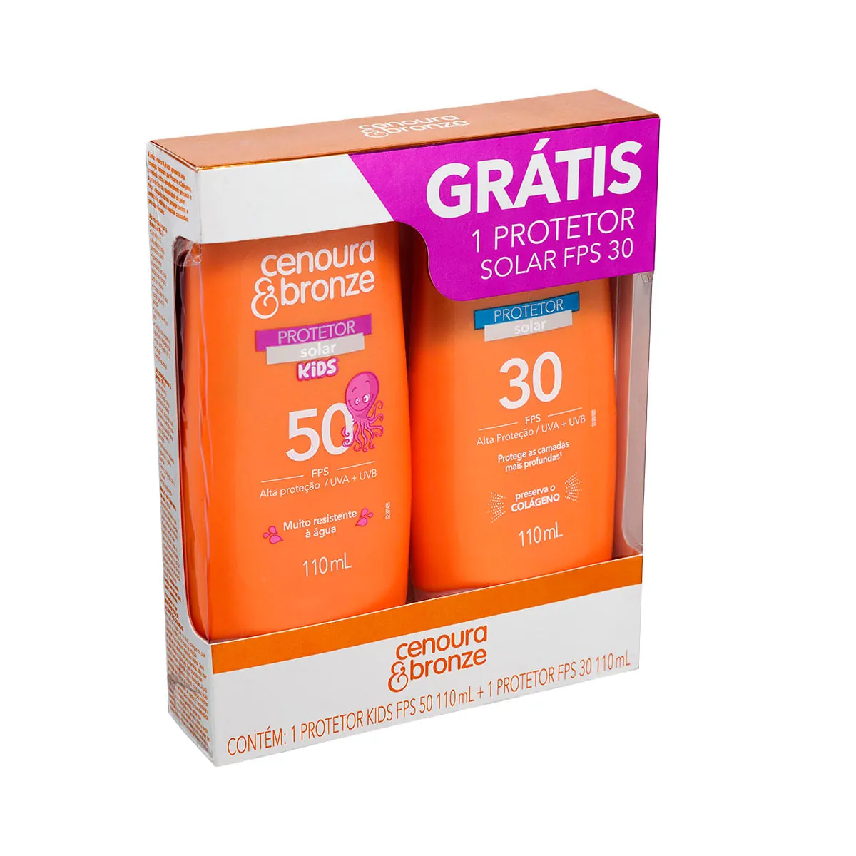 Kit Prot Solar Cenoura Bronze Fps 50 200ml Gts Kids Fps 30 110ml