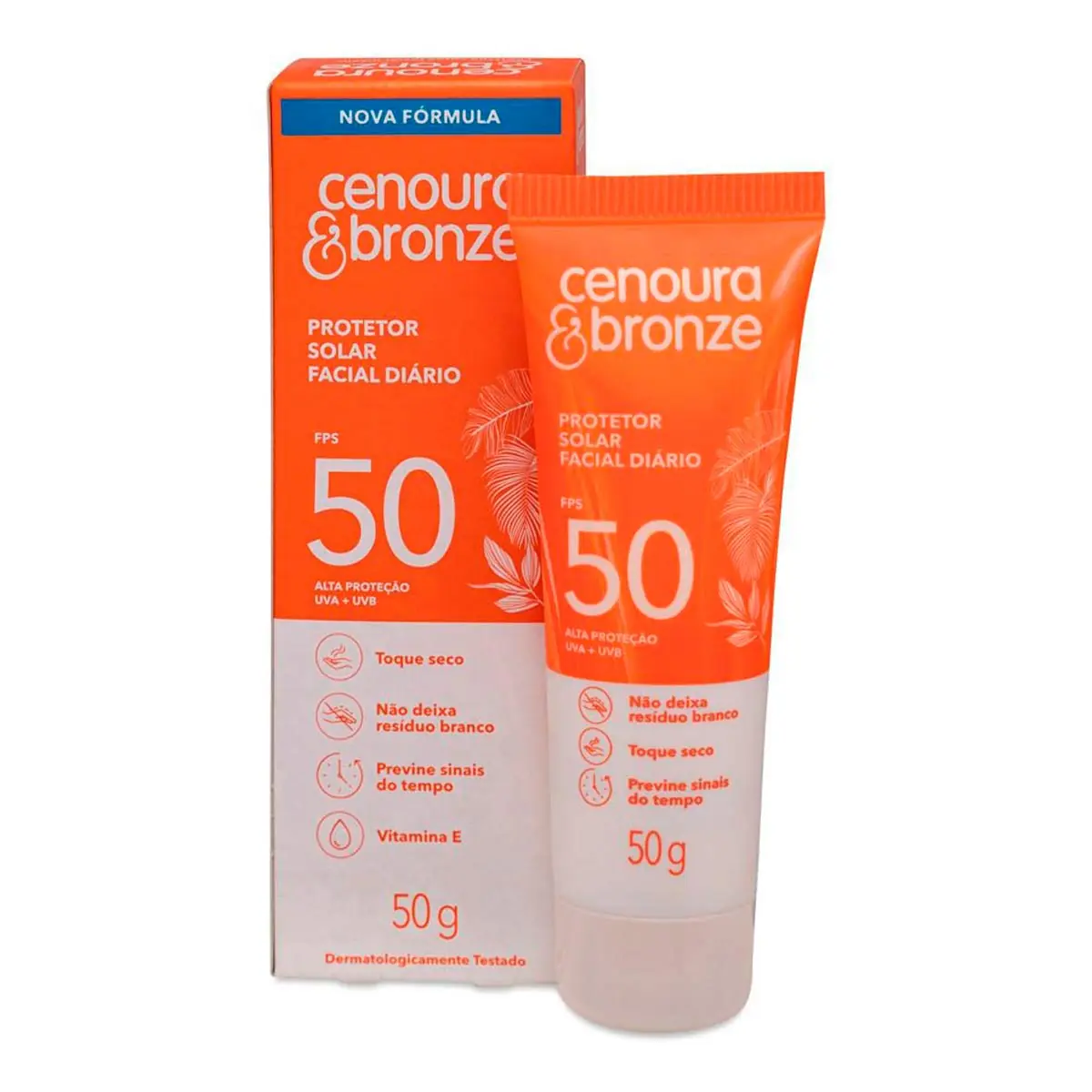 Protetor Solar Facial Toque Seco Fps 50 Cenoura Amp; Bronze 50g