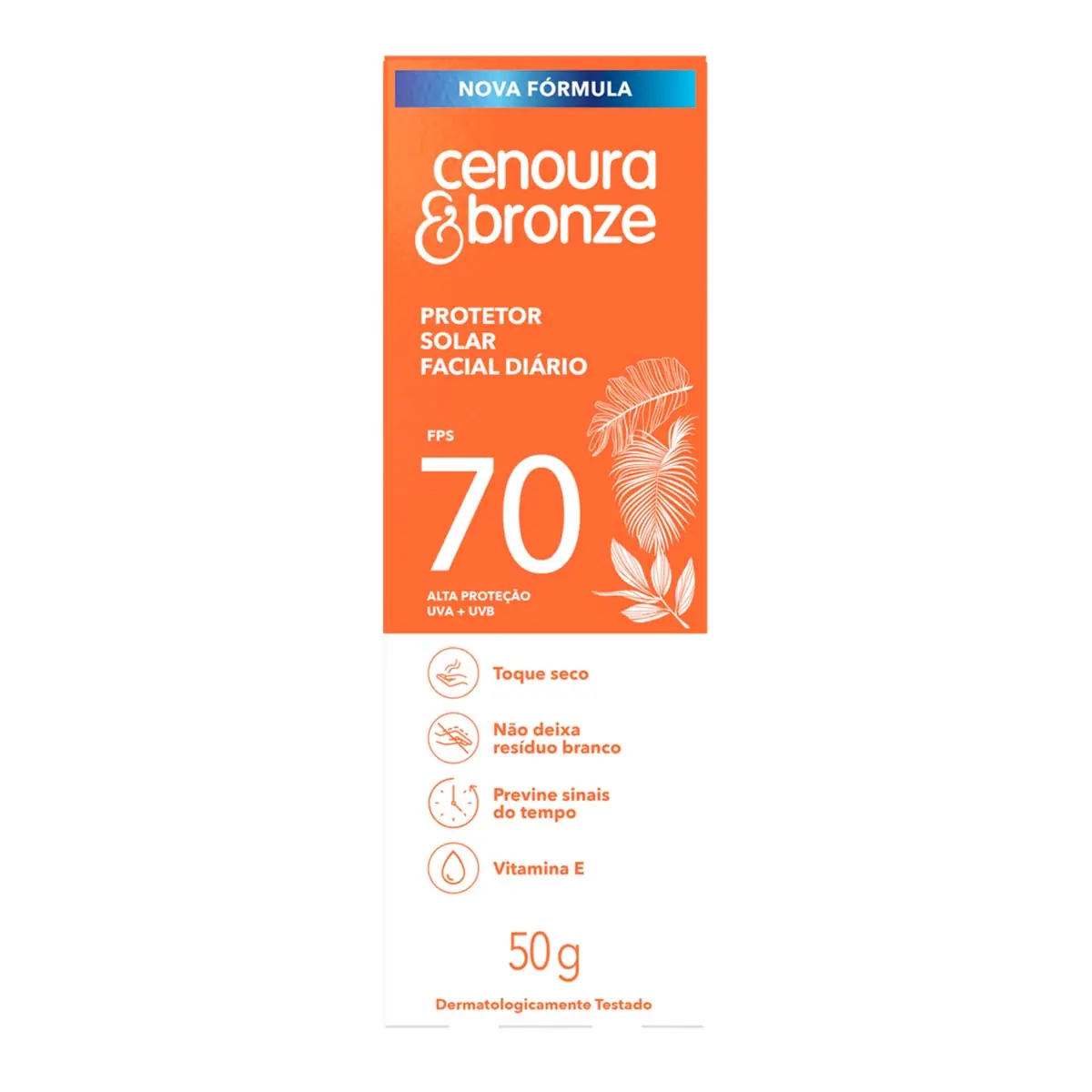 Protetor Solar Facial Toque Seco Fps 70 Cenoura Amp; Bronze 50g