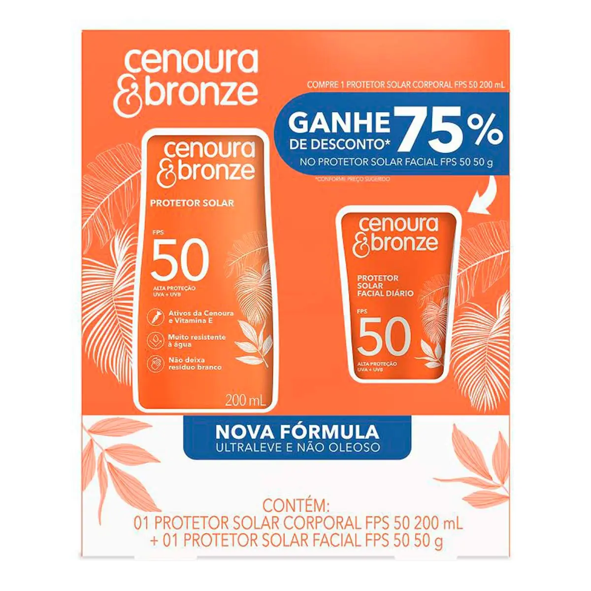 Kit Protetor Solar Fps 50 200ml Protetor Solar Facial Toque Seco Fps 50 50g Cenoura Amp; Bronze Grát