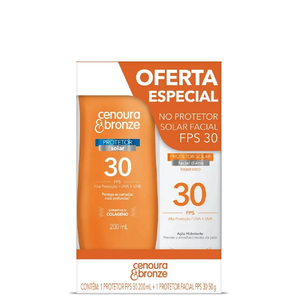 Protetor Solar Cenoura E Bronze 200ml 50gr Fps30 Facial Especial