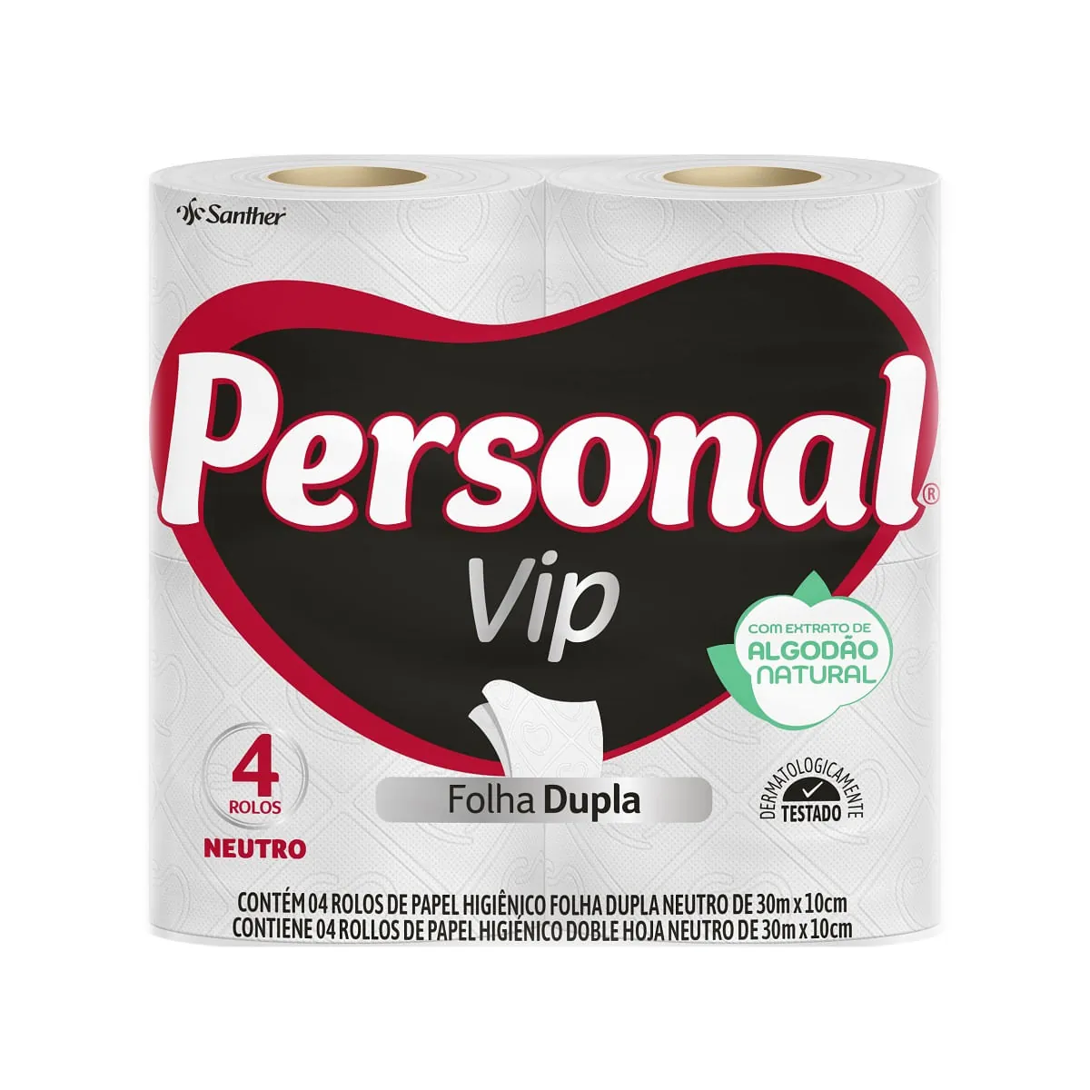Papel Higiênico Folha Dupla Neutro PERSONAL Vip Pacote com 4 Unidades