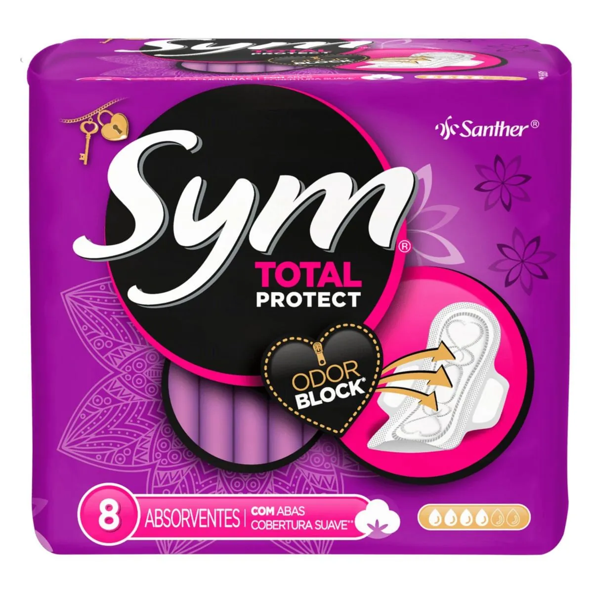 Absorvente Com Abas Total Protect Suave Sym Pacote 8 Unidades