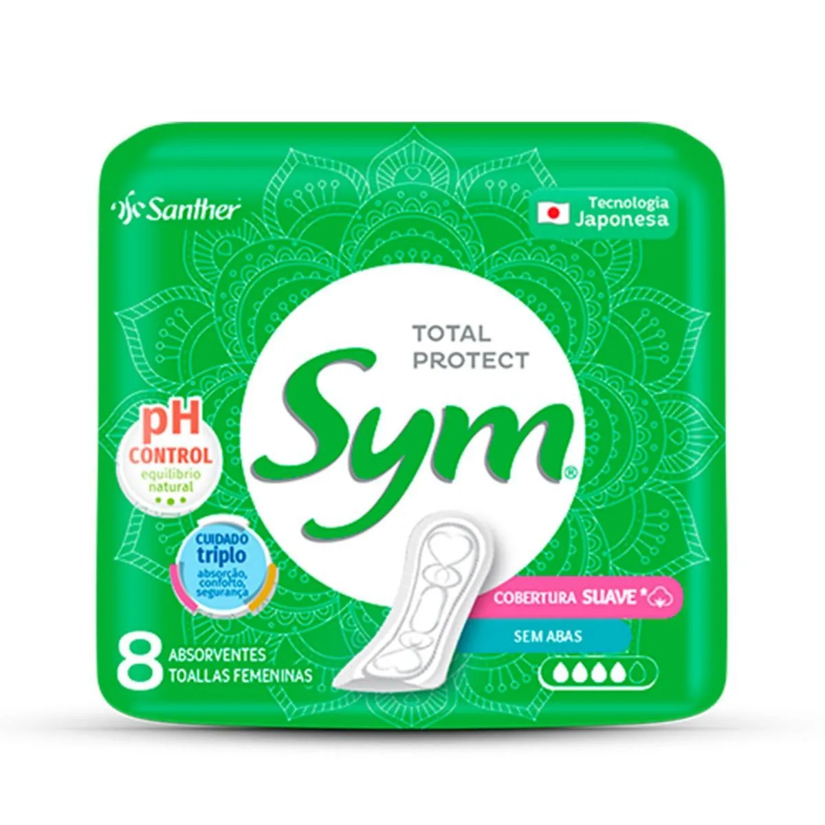 Absorvente Sem Abas Total Protect Suave Sym Pacote 8 Unidades