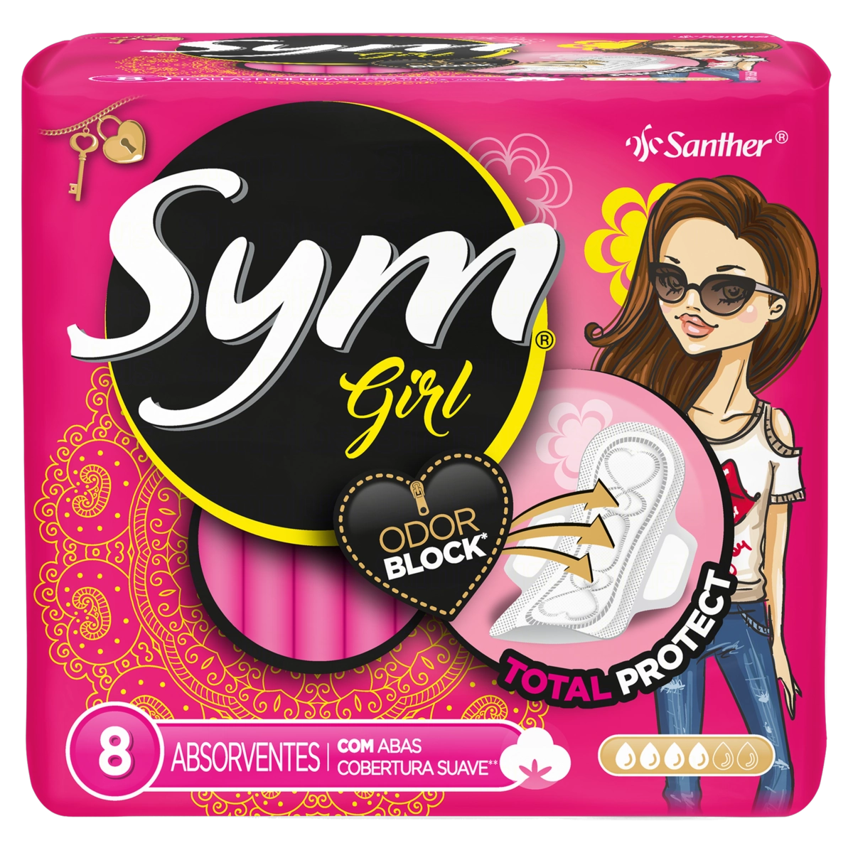 Absorvente Com Abas Total Protect Suave Sym Girl Pacote 8 Unidades