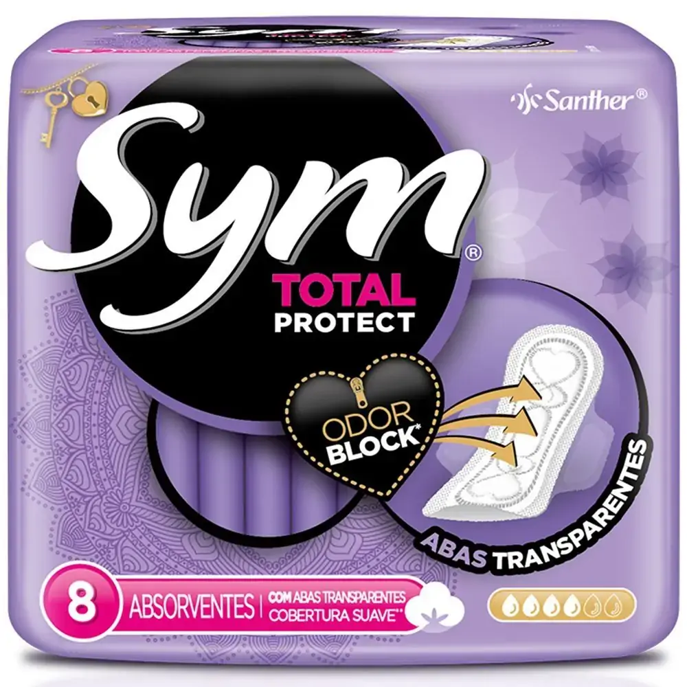 Absorvente Sym 360 Suave Com Abas Transparentes 8unidade