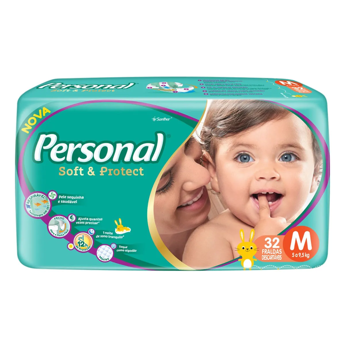 Fralda Personal M Soft & Protect Jumbo 32 Unidades