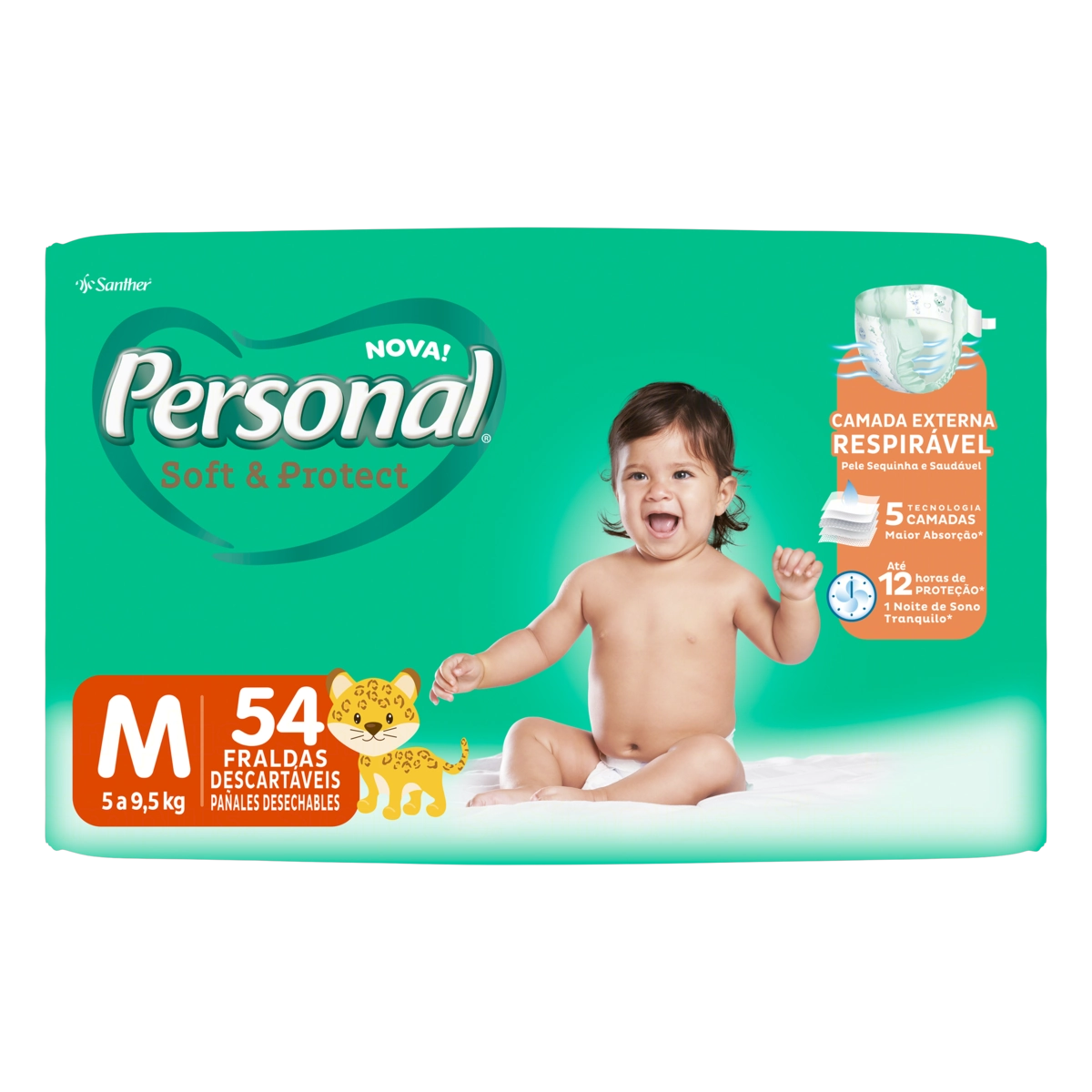 Fralda Descartável Infantil Personal Soft Protect M Pacote 54 Unidades