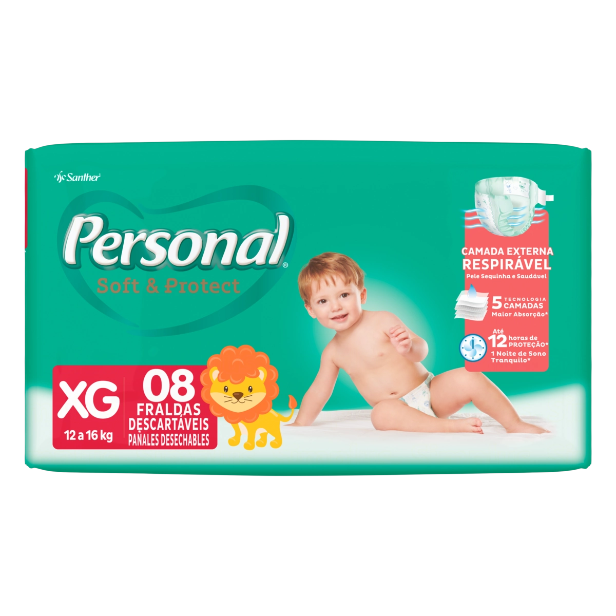 Fralda Descartável Personal Baby Protect Sec Xg Pacote 8 Unidades