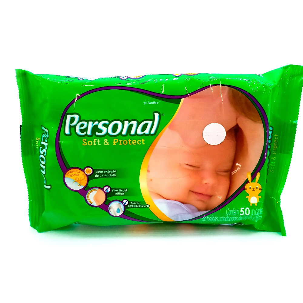 Toalha Umedecida Infantil Personal Soft Protect Pacote 50 Unidades