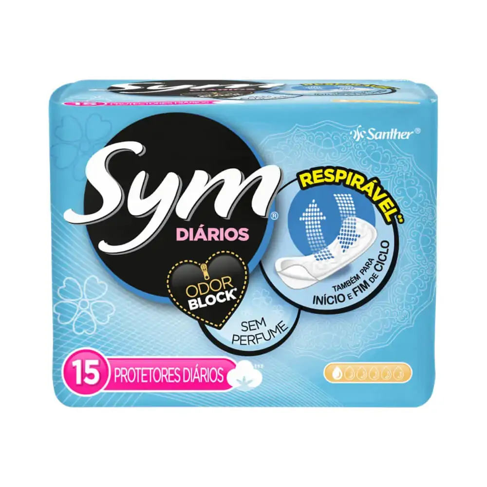 Protetor Diário Sem Abas Ultra Respirável Sym Pacote 15 Unidades