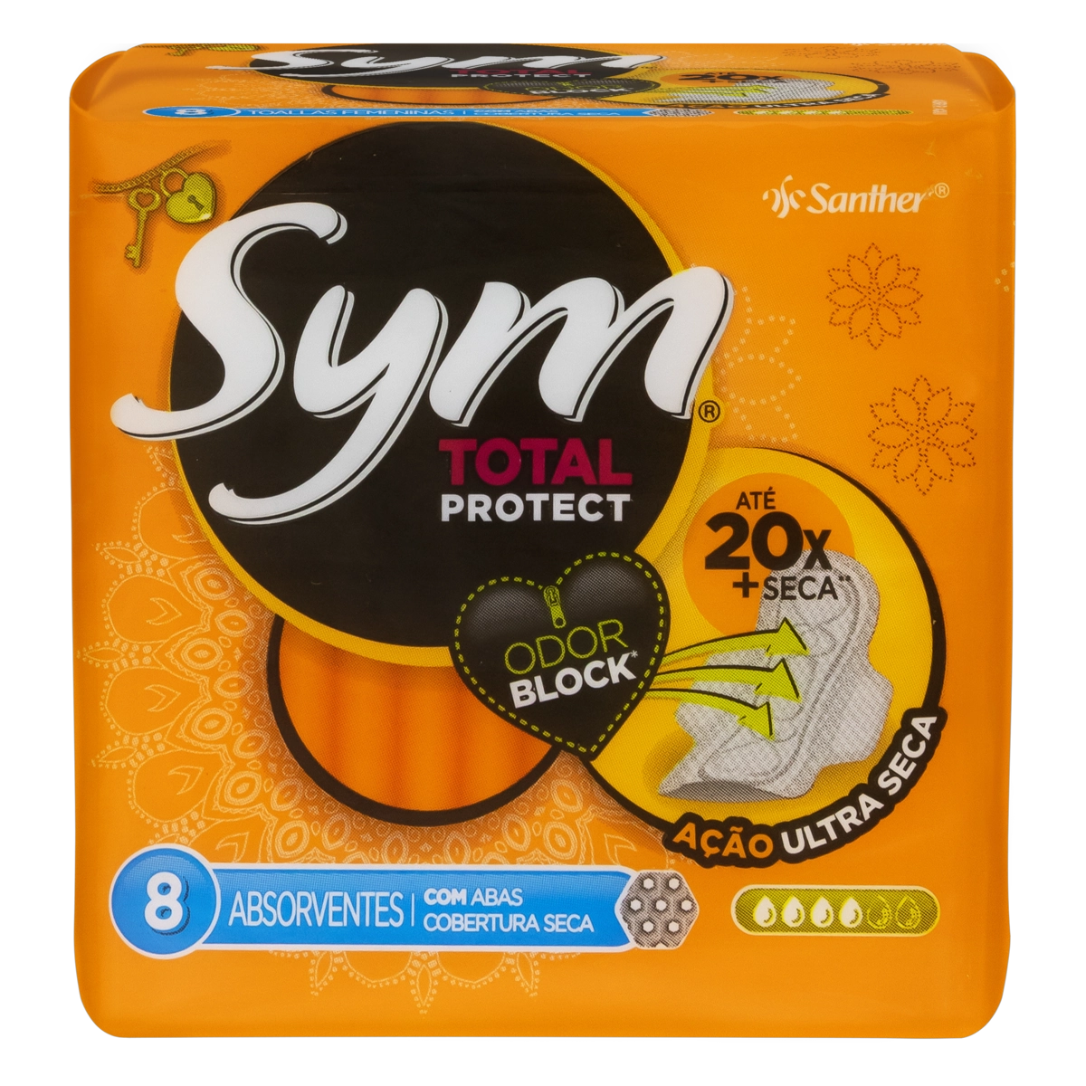 Absorvente Com Abas Total Protect Seca Sym Pacote Leve 8 Pague 7 Unidades