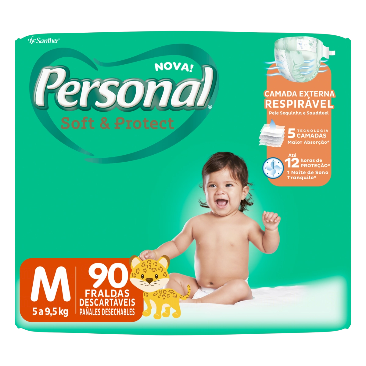 Fralda Descartável Infantil Personal Soft Protect M Pacote 90 Unidades