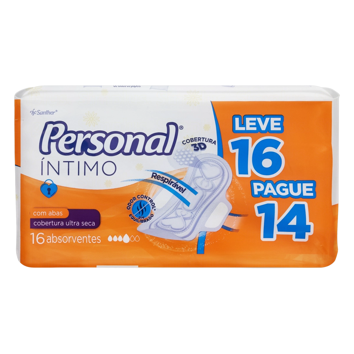 Absorvente Com Abas Ultra Seca Personal íntimo Pacote Leve 16 Pague 14 Unidades