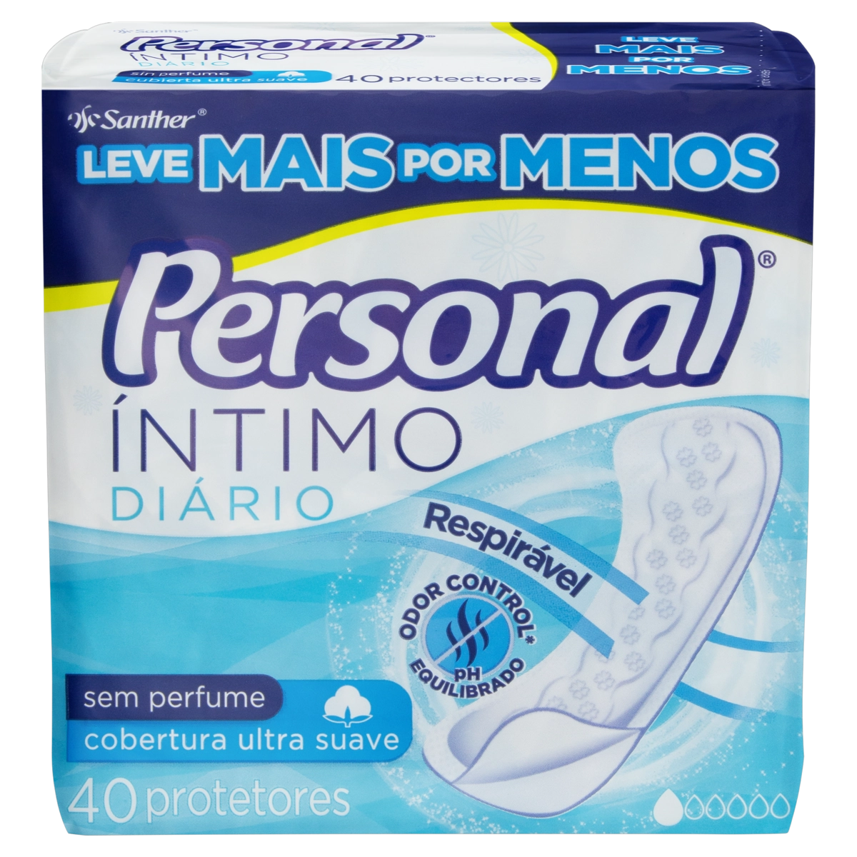 Protetor Diário Sem Abas Ultra Suave Sem Perfume Personal íntimo Pacote 40 Unidades Leve Mais Pague